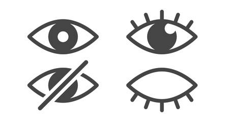 Open eye, closed eye, a set of eye icons. Viewing is unavailable. A view or visibility symbol. Flat vector illustration isolated on white background. - obrazy, fototapety, plakaty