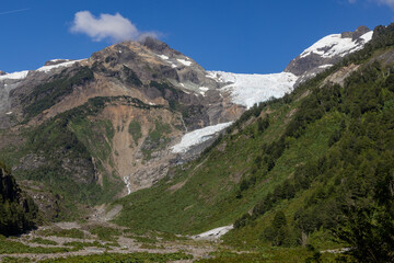 Picturesque view while hiking to the Glaciar Ventisquero Yelcho in Patagonia, Chile 