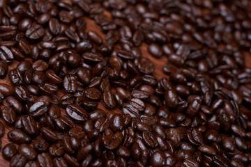 coffee beans on a wood background
