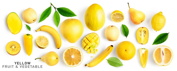 Foto auf Acrylglas Frisches Gemüse Yellow fruit and vegetable mix creative layout.