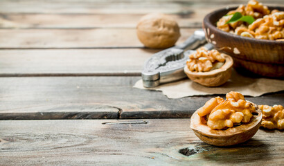 Shelled walnuts with a Nutcracker.