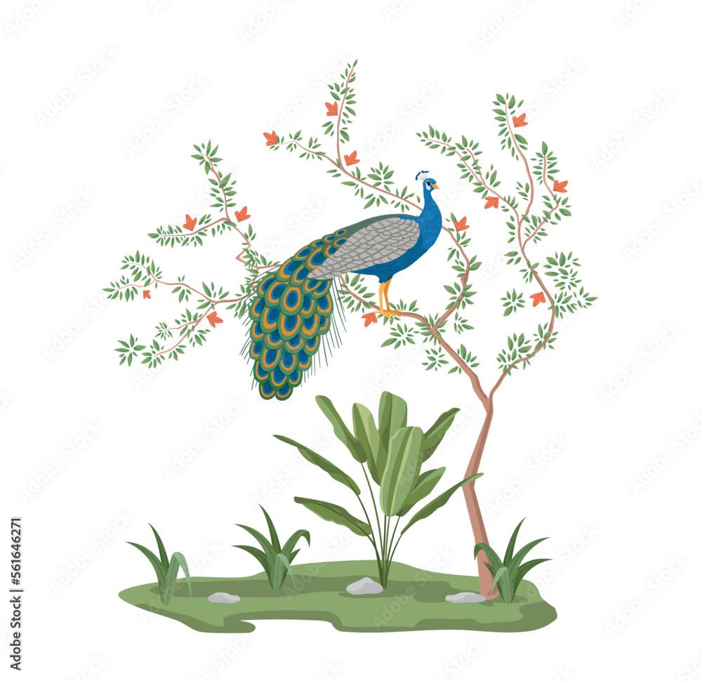 Aufkleber bird and plant. beautiful animal with feathers and abstract and luxurious patterns. graphic element 
