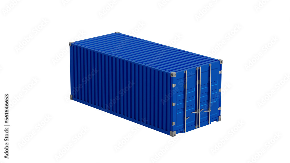 Poster blue container isolated on white, 3d rendering container png