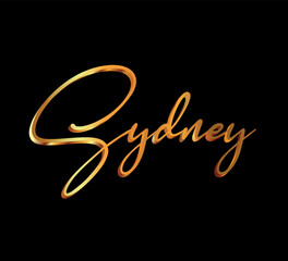 decorative 3d gold sydney text on black background