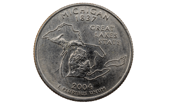 Michigan State Quarter, 50 state Quarters, great lakes state 1837 - 2004
