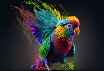 Marvelous abstract color paint splash parrot, Generative ai.