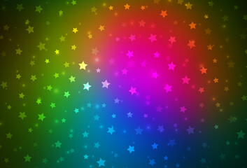 Dark Pink, Green vector background with beautiful snowflakes, stars.