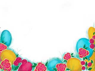 Graphic illustration of flowers and balls on the background . Imitation of drawing with pencils. Postcard, place for text. High quality photo