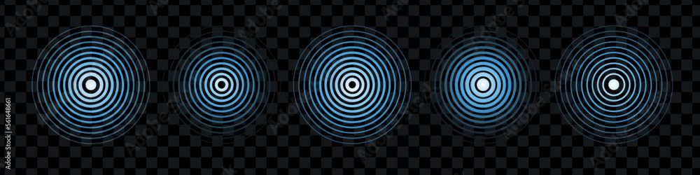 Poster blue radial pulse line on black background. curve blue line light effect. signal concentric circle. 