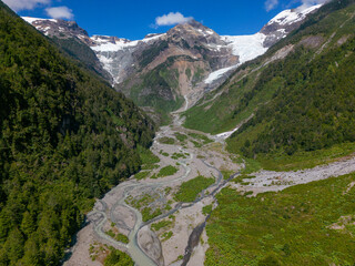 Aerial view of the Glaciar Ventisquero Yelcho in Patagonia, Chile