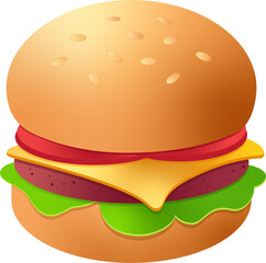 Cheeseburger icon for restaurant menu, logo for fast food establishment