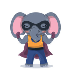 Superhero elephant concept. Sticker for social networks and messengers. Tropical and exotic african animal and savannah. Imagination and fantasy, fictional character. Cartoon flat vector illustration