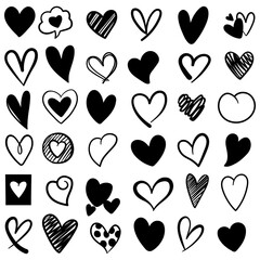 Fototapeta premium Collection of illustrated heart icons on a white background. 