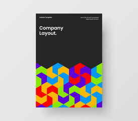Abstract mosaic hexagons corporate brochure template. Multicolored leaflet A4 vector design concept.