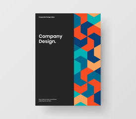 Bright geometric tiles company cover template. Amazing booklet design vector illustration.