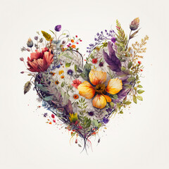 Floral heart. Heart of flowers. Wedding card. Love symbol on white background. Valentine poster - obrazy, fototapety, plakaty