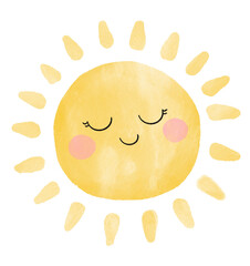 Watercolor illustration of the sun on a white background