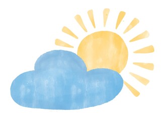 Watercolor illustration of the sun and clouds on a white background