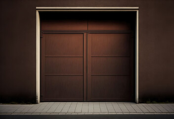 close-up of a brown garage door, ai generated