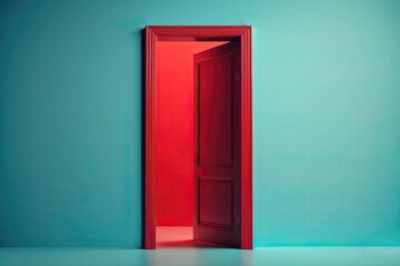 cyan wall with a red door, ai generated