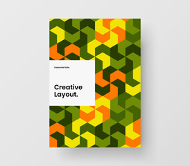 Colorful magazine cover A4 vector design layout. Original geometric hexagons corporate brochure template.