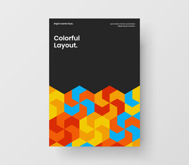 Colorful catalog cover A4 design vector layout. Bright mosaic shapes corporate brochure illustration.