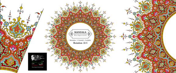 Mandala frame persian iranian arabic turkish islamic hindi indian tibetan traditional colorful vector modular pattern texture vintage ornate retro elegant ornamental borders frames floral ornament 04 - obrazy, fototapety, plakaty
