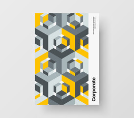 Colorful geometric hexagons pamphlet template. Unique presentation A4 design vector illustration.