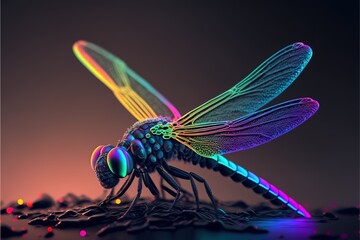 Neon psychic wave dragon fly animal created with generative ai technology