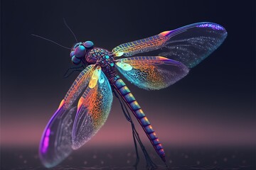 Neon psychic wave dragon fly animal created with generative ai technology