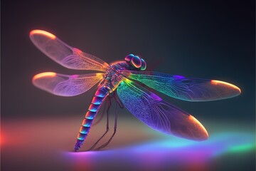 Obraz na płótnie Canvas Neon psychic wave dragon fly animal created with generative ai technology
