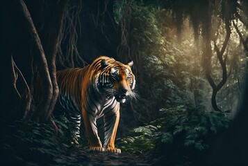 Fototapeta premium Tiger in the jungle, Tiger, Safari, Generative AI