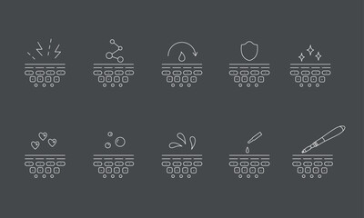 Derma roller, dermapen or mesopen line icon for face treatment. Vector stock illustration isolated on black chalkboard background. Editable stroke. 