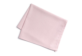 Pink fabric napkin on white background, top view