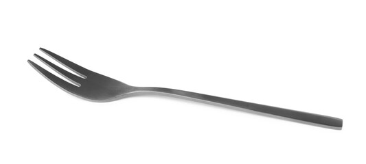 Clean shiny metal fork isolated on white