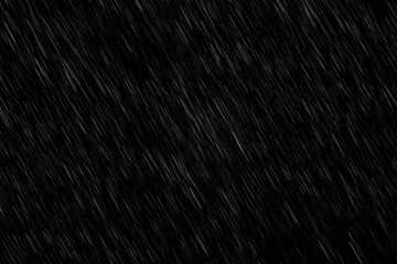 Animation of falling raindrops in slow motion on a dark black background, rain animation with...