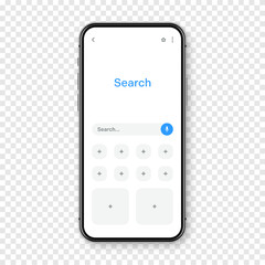 Smartphone with blank internet browser window and search bar. Web site engine with search box, address bar and text field. UI design, website interface elements. Vector illustration