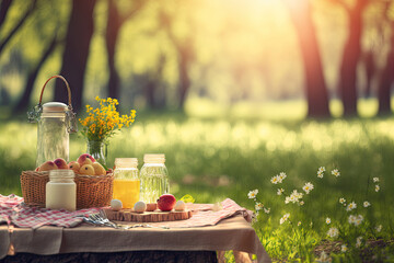 Spring romantic picnic. Generative AI