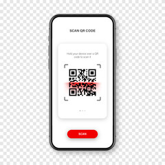 QR code scanner, reader app for smartphone. Identification tracking code. Serial number, product ID with digital information. Store, supermarket scan labels, price tag. Vector illustration.