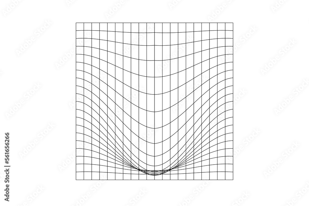 Wall mural distorted square grid. mesh warped texture. net with convex effect. geometric deformation. gravity p