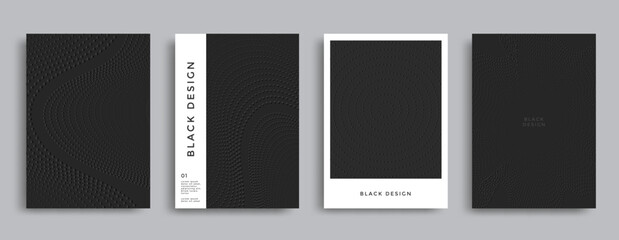 Modern black cover design. Abstract poster with wavy dotted pattern. Luxury vector geometric composition for flyer, catalog, brochure.