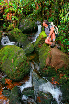Man Relaxing On Rock In The Forest Of Mount Roraima, Tepui, Venezuela