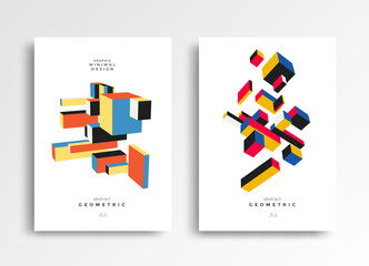 Bauhaus geometric posters with squares. Minimalist cover composition A4 format. Vector illustration.