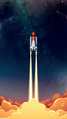 a vertical rocket start with fire clouds - 561658043