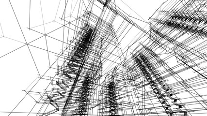 Linear architectural drawing vector illustration