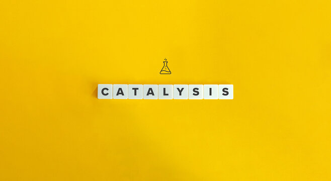 Catalysis Word and Banner. Letter Tiles on Yellow Background. Minimal Aesthetics.