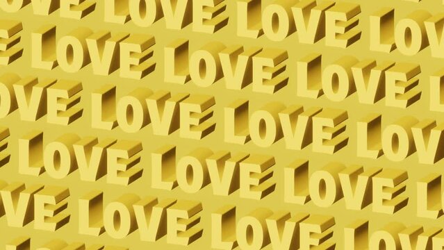 Yellow Retro Moving LOVE Text Poster. Perfect for Valentine's Day Celebration, Wedding Projects, Mother's Day, Marriage. Seamless Loop 4k Video