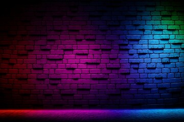 Neon Brick Wall from a futuristic Neon city. Red, Pink, Magenta, Blue, and Green RGB lights on the wall.