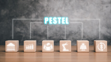 PESTEL analysis concept, political, economic, socio-cultural, technological, environmental and...