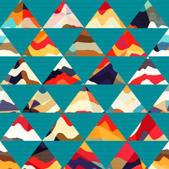 Abstract triangles with marine background. Semless pattern